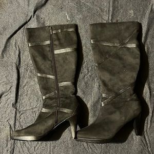 Charcoal grey, faux suede, tall boots